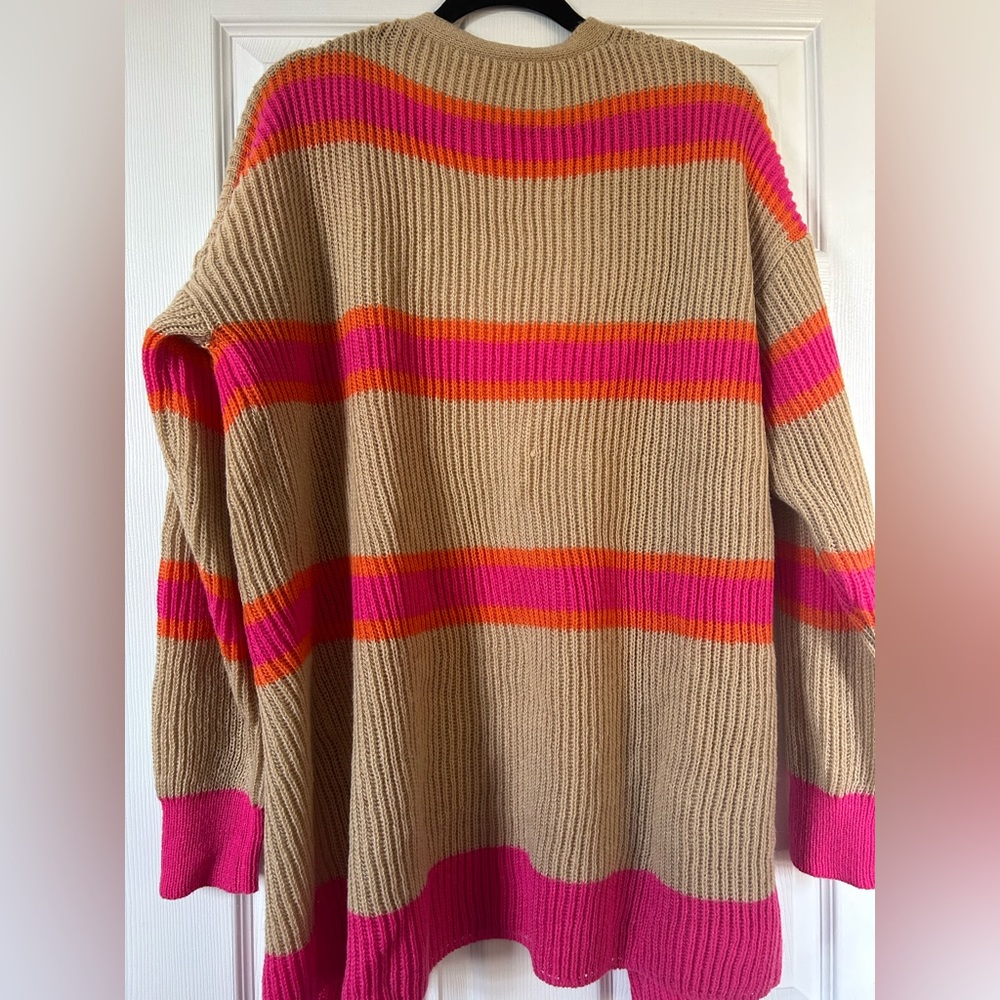 Vibrant Pink and Tan Striped Women's cardigan - Picture 7 of 9